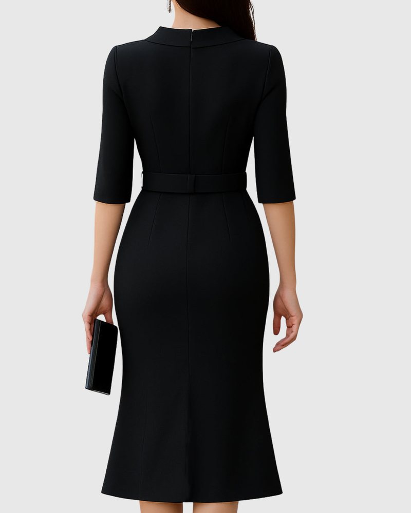 Black High-Neck Midi Dress with Sleeve Slits | Bravura Collection 1