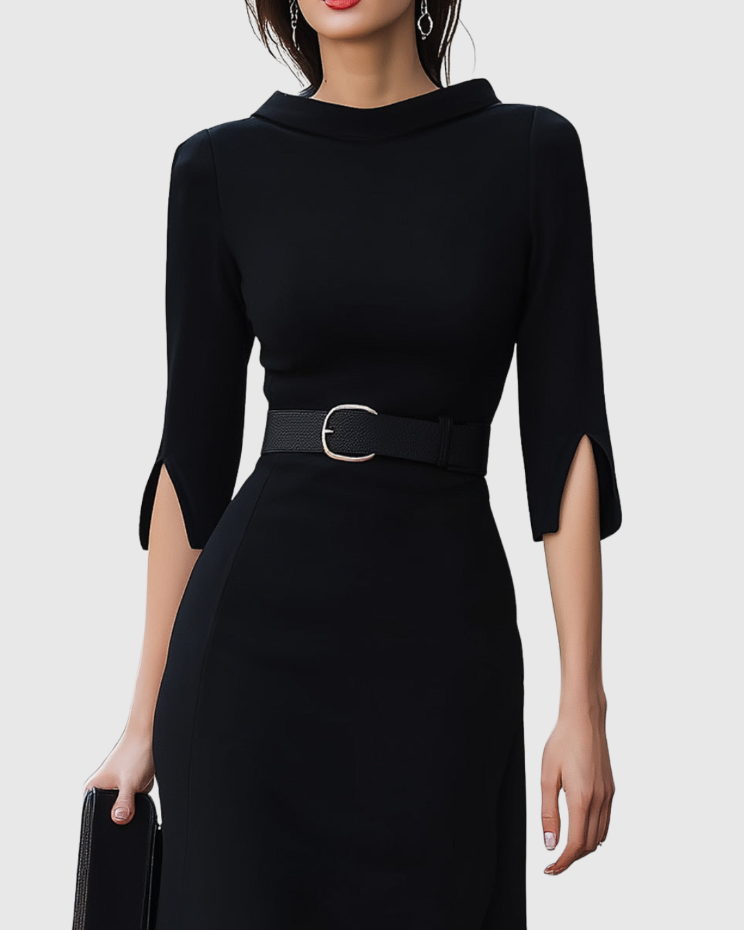 Black High-Neck Midi Dress with Sleeve Slits | Bravura Collection 2