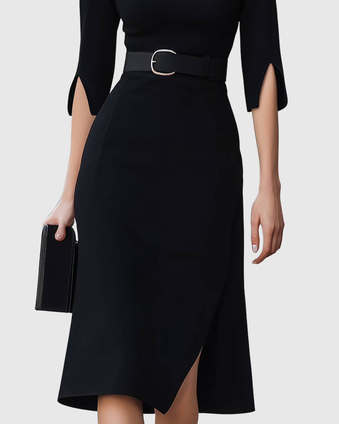 Black High-Neck Midi Dress with Sleeve Slits | Bravura Collection 3