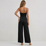 Black Micro-Pleated V-Neck Spaghetti Strap Wide-Leg Jumpsuit for Evening | Willow Collection 2