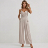 Black Micro-Pleated V-Neck Spaghetti Strap Wide-Leg Jumpsuit for Evening | Willow Collection 3