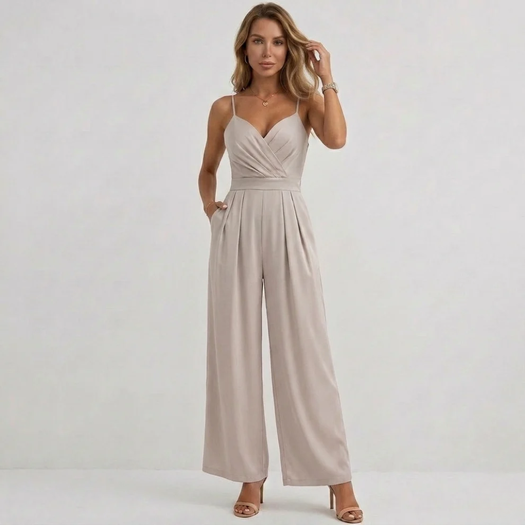 Black Micro-Pleated V-Neck Spaghetti Strap Wide-Leg Jumpsuit for Evening | Willow Collection 3