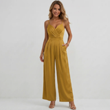 Black Micro-Pleated V-Neck Spaghetti Strap Wide-Leg Jumpsuit for Evening | Willow Collection 6