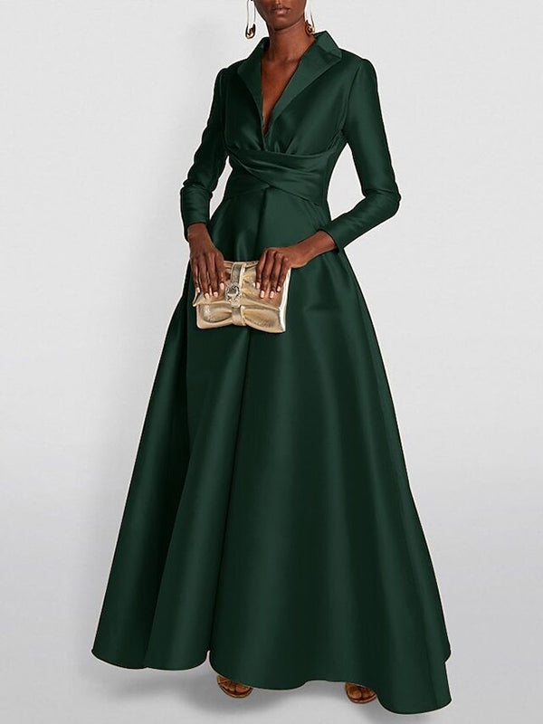 Black Pleated V-Neck Long Sleeve A-Line Maxi Dress | Aurelia Collection 4