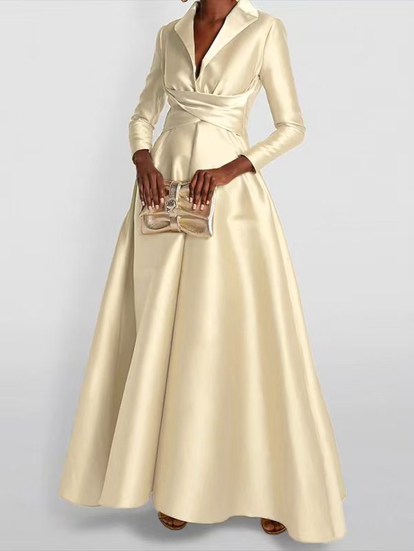 Black Pleated V-Neck Long Sleeve A-Line Maxi Dress | Aurelia Collection 7