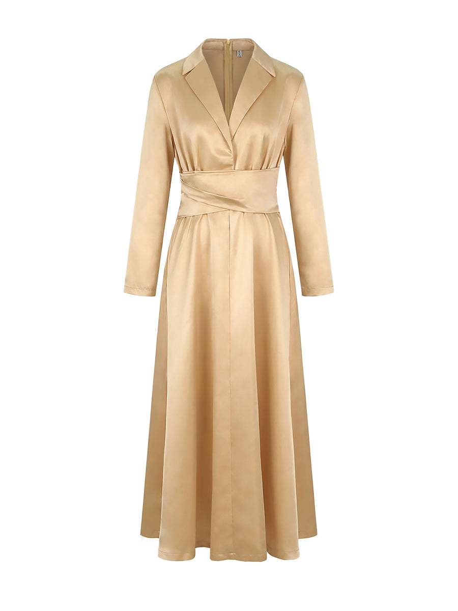 Black Pleated V-Neck Long Sleeve A-Line Maxi Dress | Aurelia Collection 8