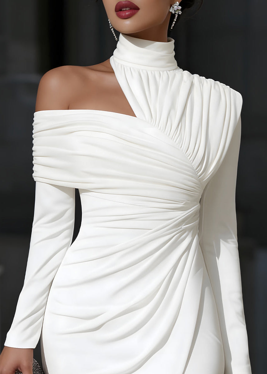 Black Ruched One-Shoulder Long Sleeve Bodycon Midi Dress | Willow Collection 8