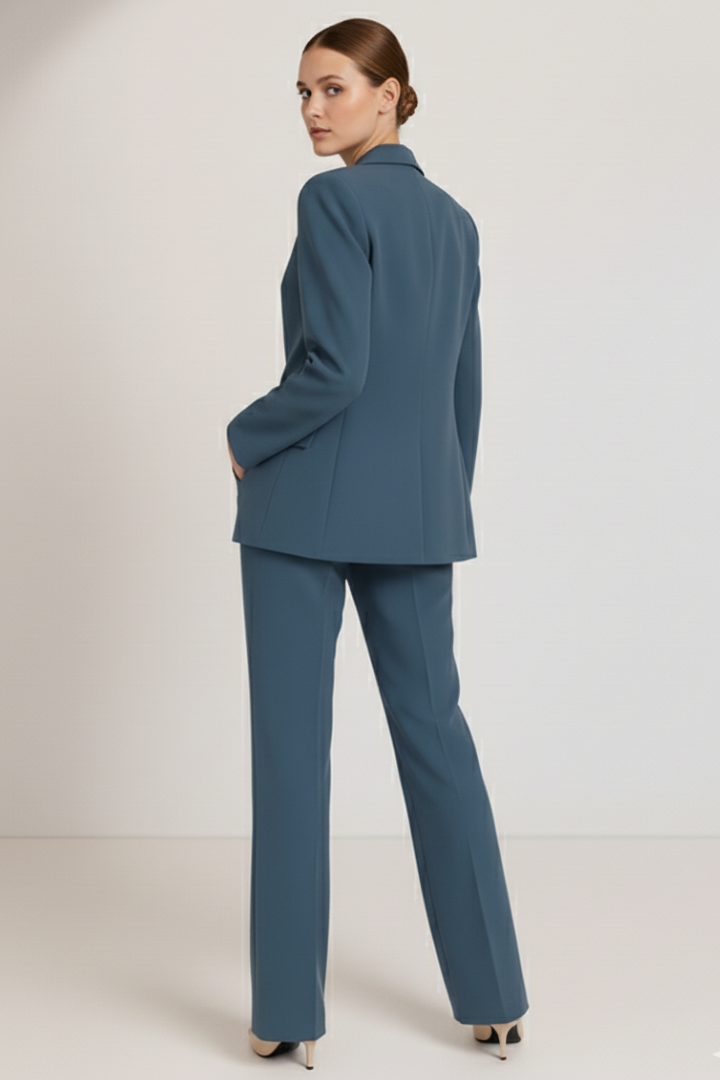 Black Tailored Structured Blazer Straight Leg Trousers Suit Set | Bellemont Collection 1