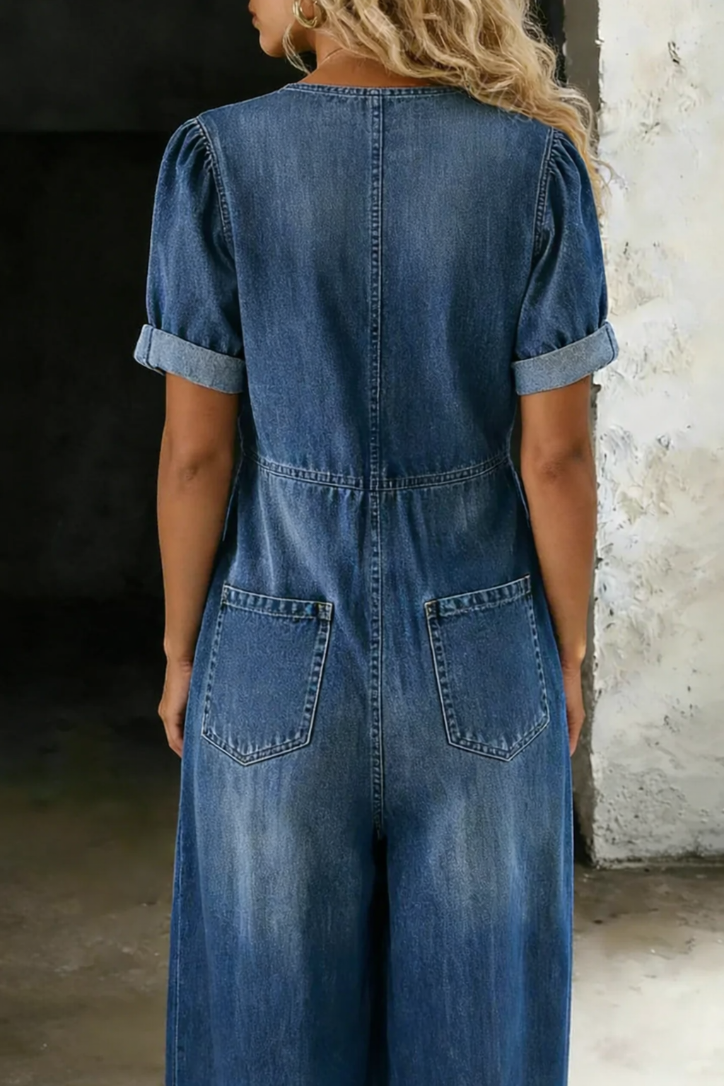 Black Tie-Front V-Neck Short Sleeve Wide-Leg Jumpsuit | Vellure Collection 1