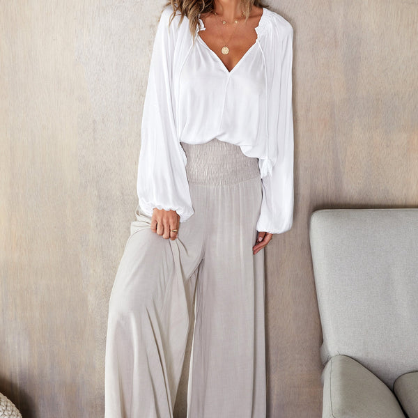 Black Wide Leg Trousers Women Smocked Waist Relaxed Casual Pants | Sienna Collection 1