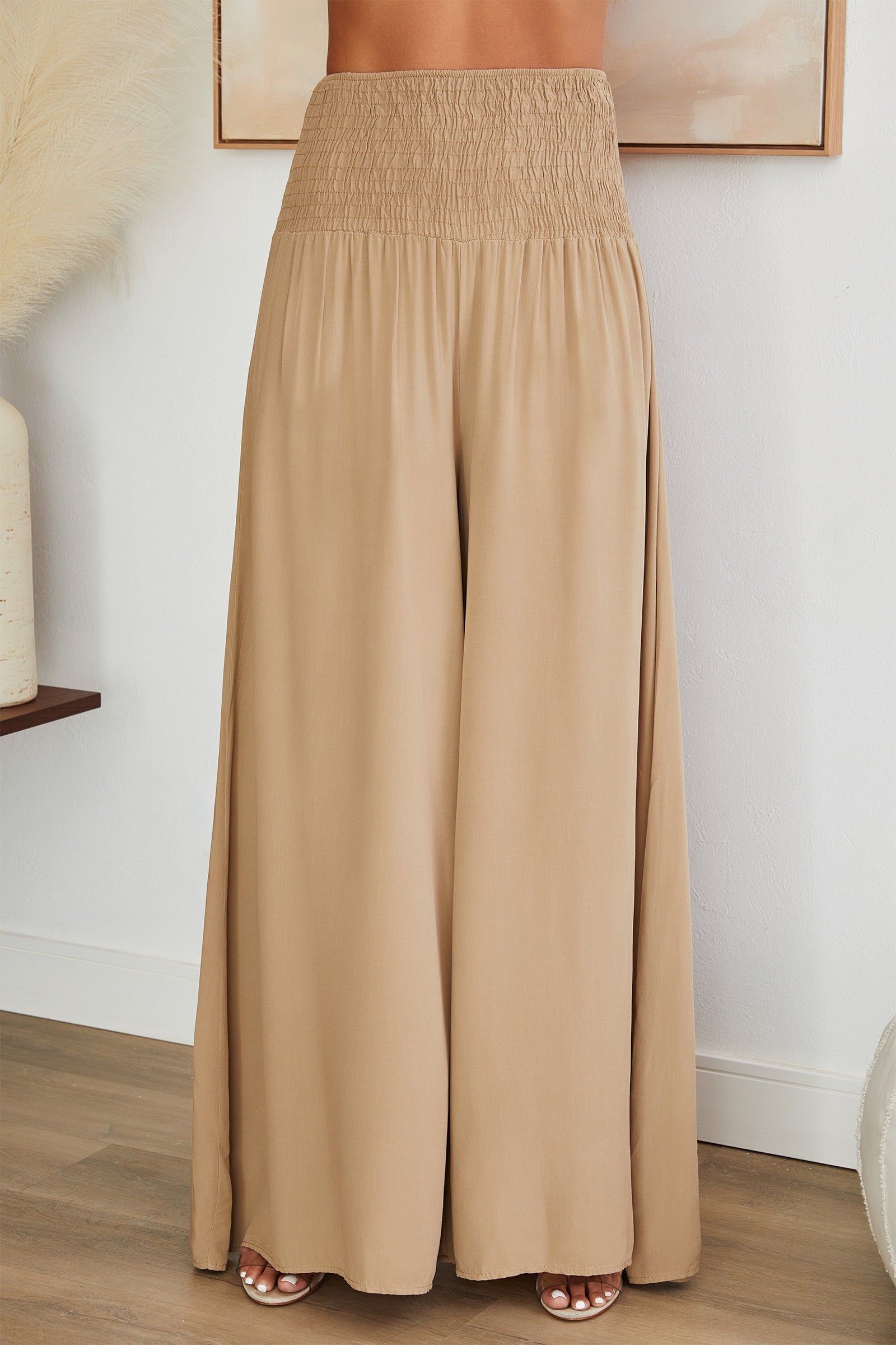 Black Wide Leg Trousers Women Smocked Waist Relaxed Casual Pants | Sienna Collection 11