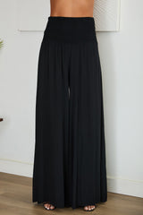 Black Wide Leg Trousers Women Smocked Waist Relaxed Casual Pants | Sienna Collection 13