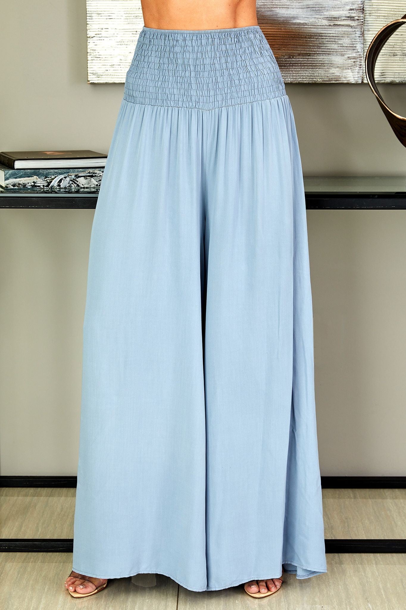 Black Wide Leg Trousers Women Smocked Waist Relaxed Casual Pants | Sienna Collection 14
