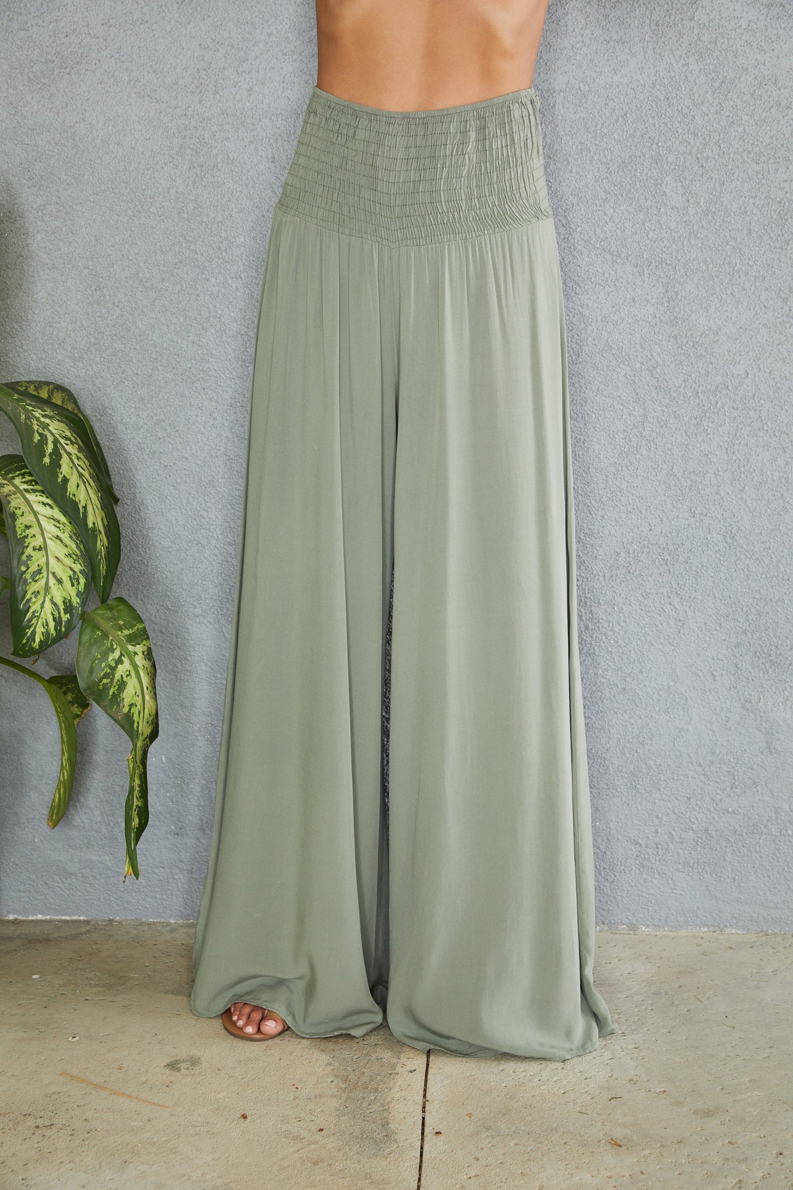 Black Wide Leg Trousers Women Smocked Waist Relaxed Casual Pants | Sienna Collection 4