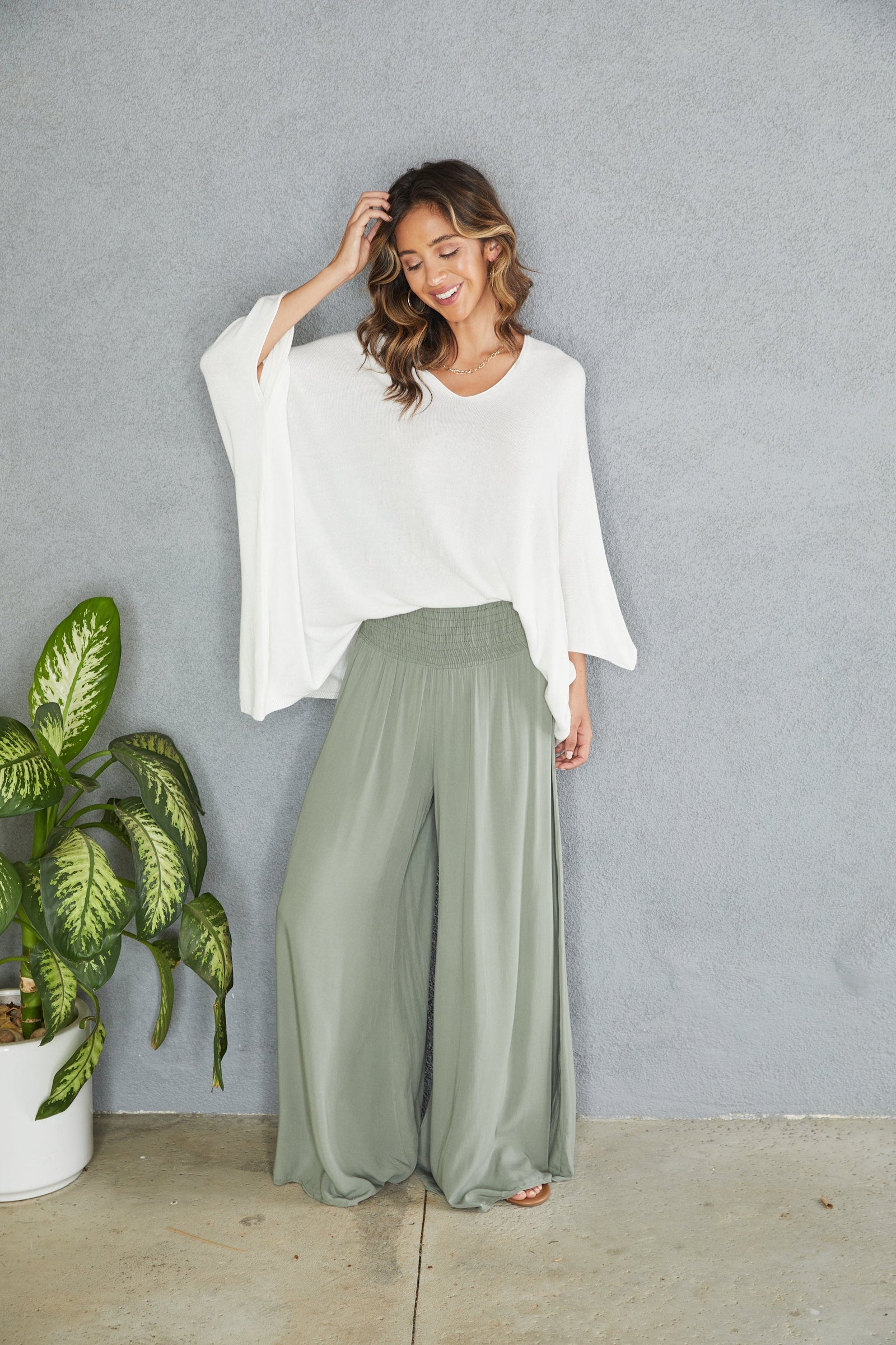 Black Wide Leg Trousers Women Smocked Waist Relaxed Casual Pants | Sienna Collection 5