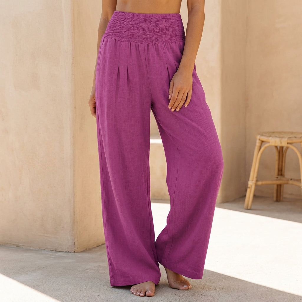 Black Wide Leg Trousers Women Smocked Waist Relaxed Fit for Smart-Casual Wear | Sienna Collection 0