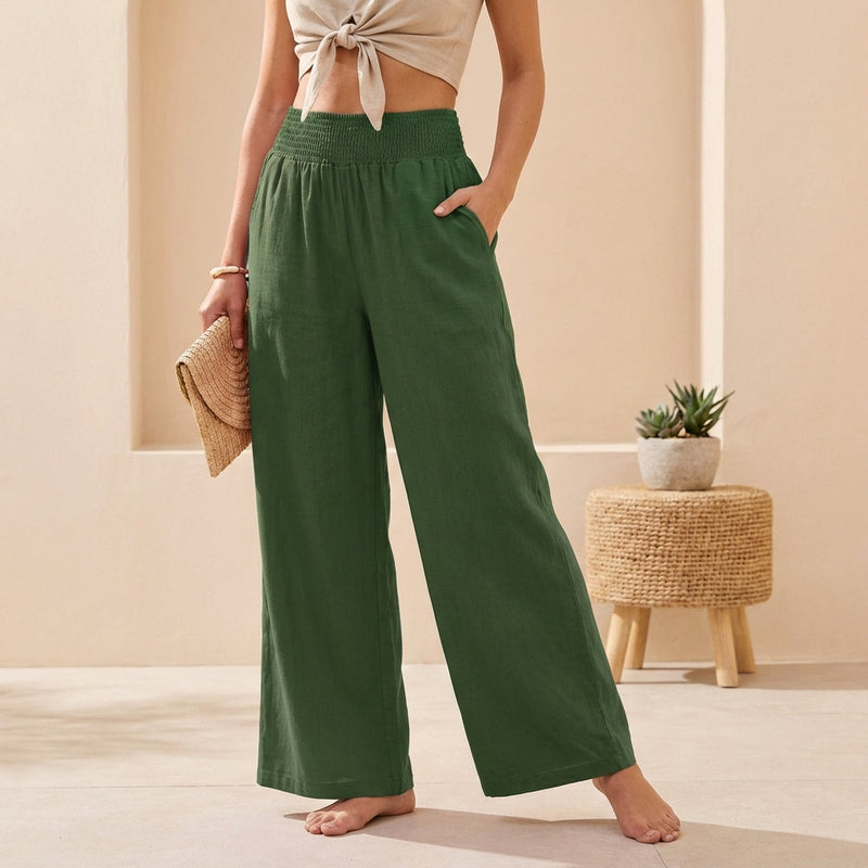 Black Wide Leg Trousers Women Smocked Waist Relaxed Fit for Smart-Casual Wear | Sienna Collection 1