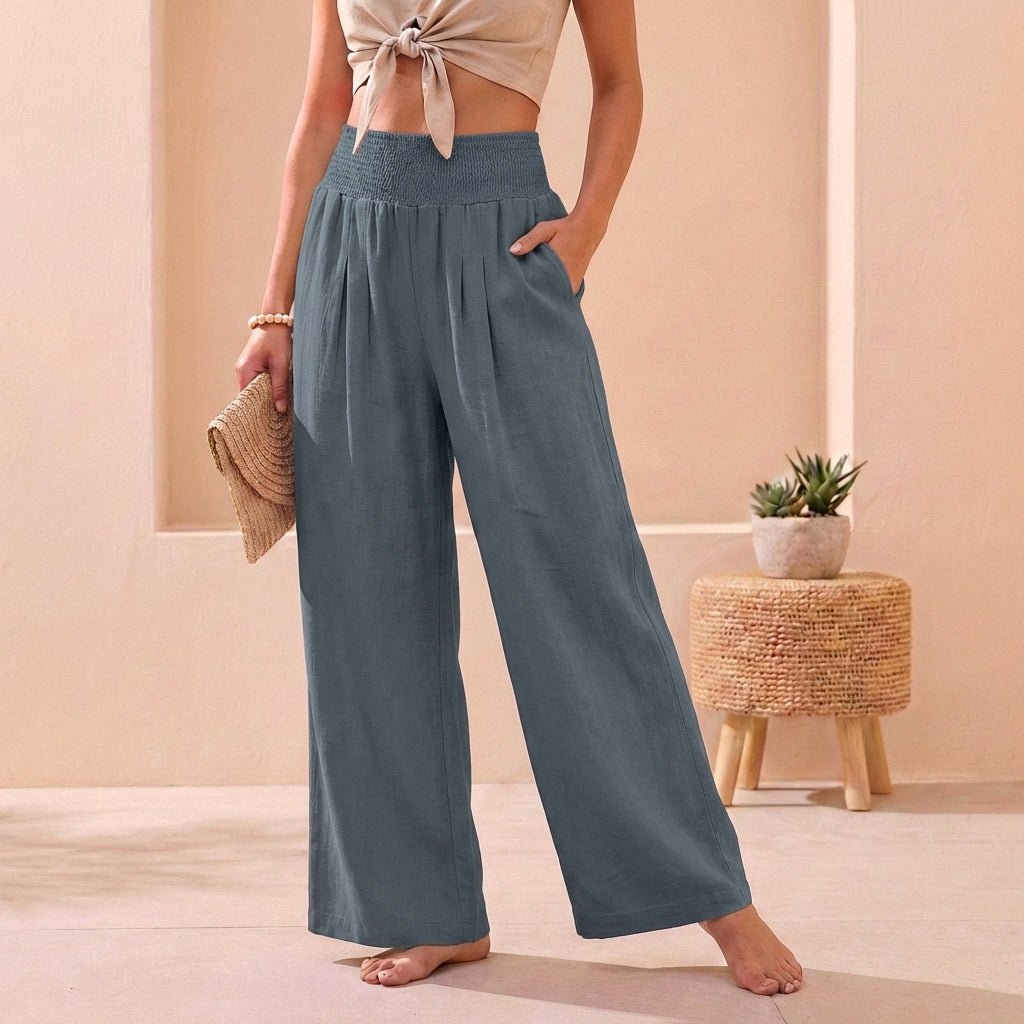 Black Wide Leg Trousers Women Smocked Waist Relaxed Fit for Smart-Casual Wear | Sienna Collection 4