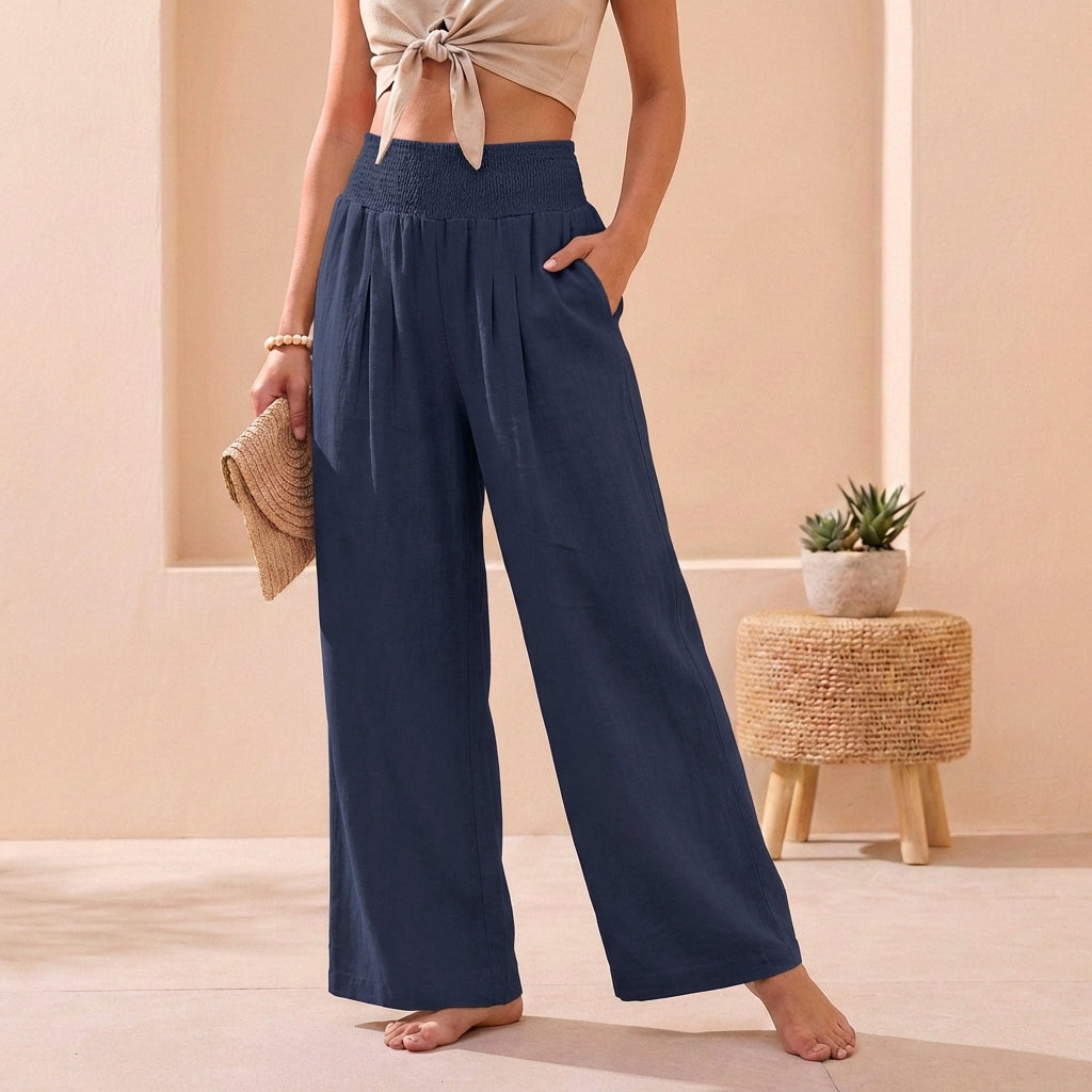Black Wide Leg Trousers Women Smocked Waist Relaxed Fit for Smart-Casual Wear | Sienna Collection 5