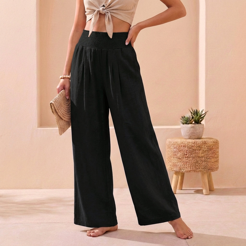 Black Wide Leg Trousers Women Smocked Waist Relaxed Fit for Smart-Casual Wear | Sienna Collection 6