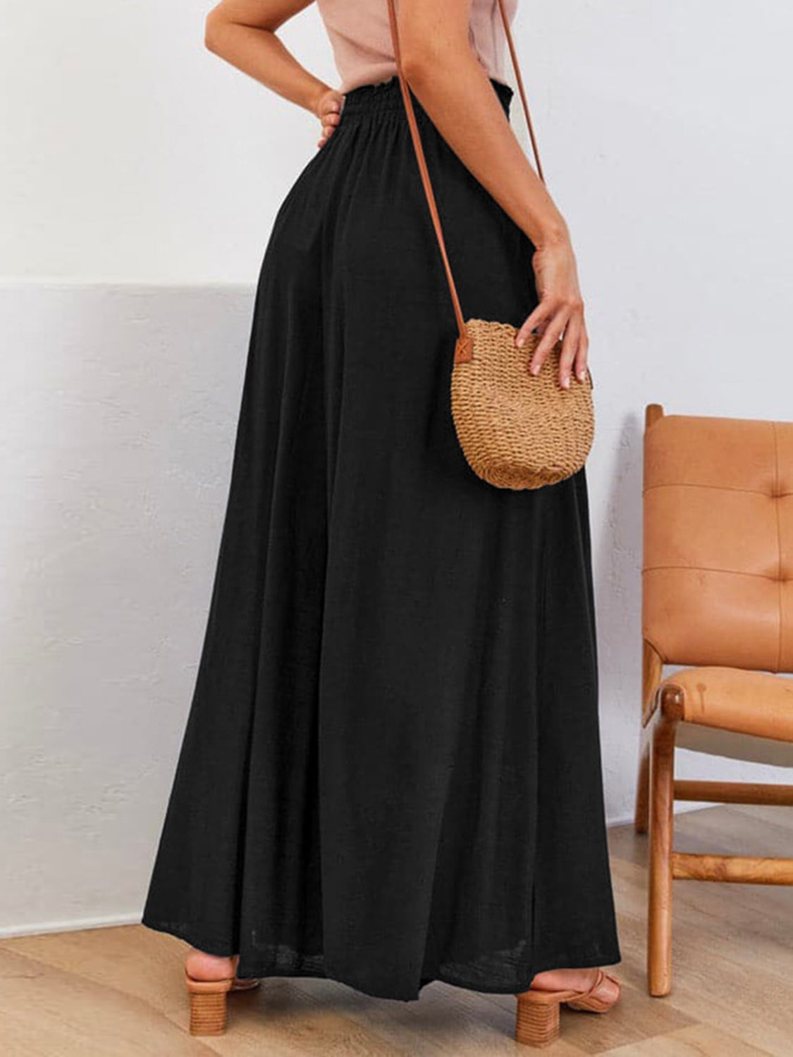 Black Wide Leg Trousers with Pockets for Women | Dorian Collection 6