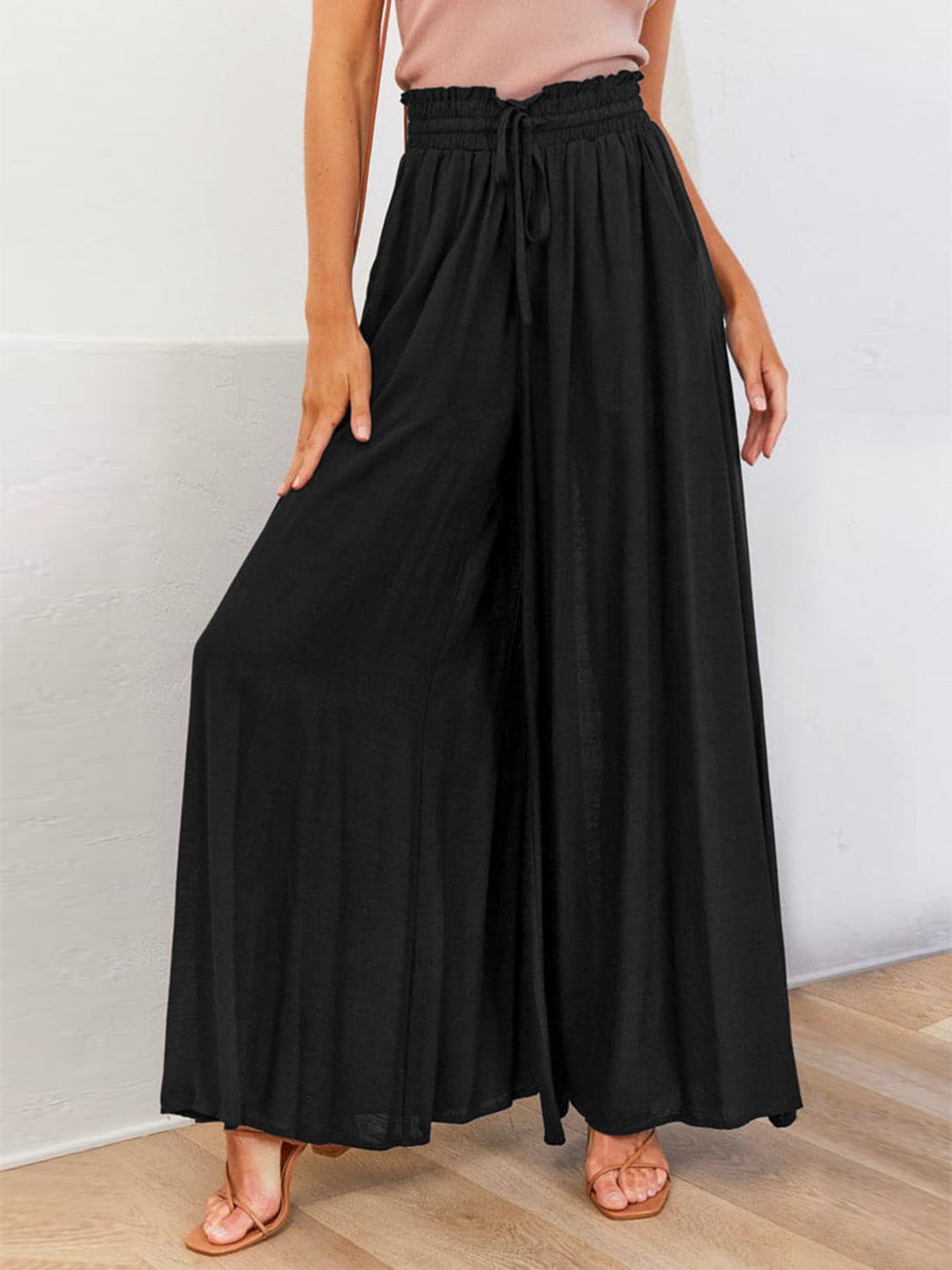Black Wide Leg Trousers with Pockets for Women | Dorian Collection 7