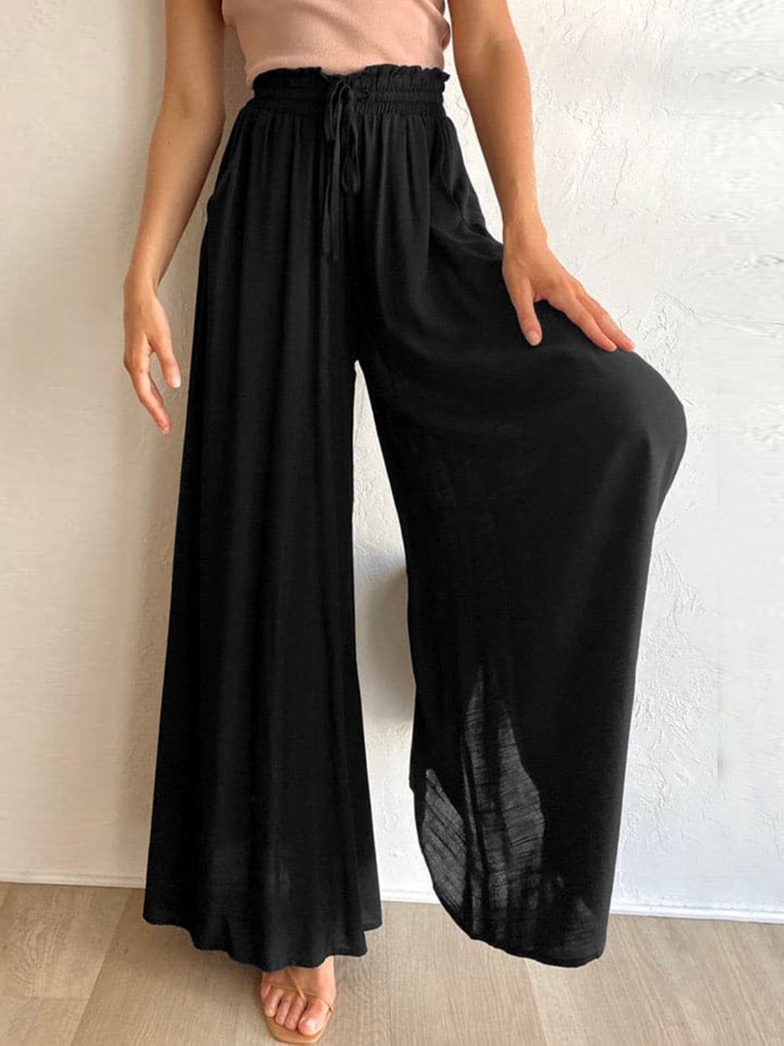Black Wide Leg Trousers with Pockets for Women | Dorian Collection 8