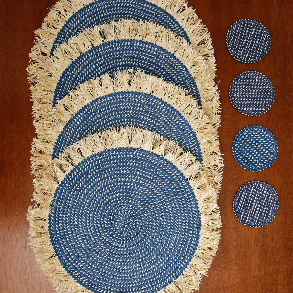 Zenu Placemats & Coaster Set | Blue & Creme