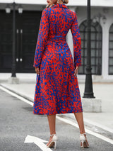 Blue Geometric Print Lapel Collar Shirt Dress with Self-Tie Belt | Gemora Collection 6