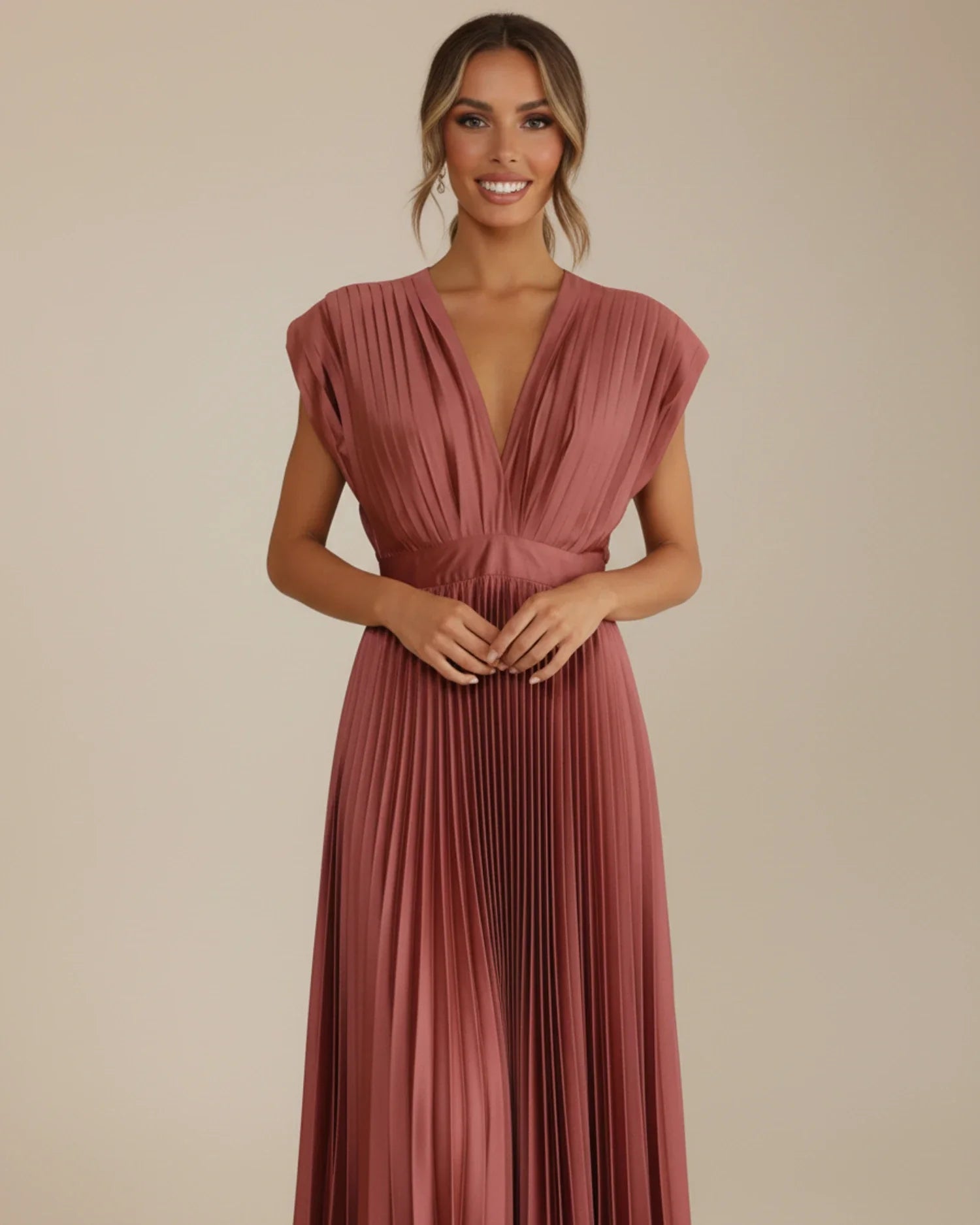 Blush Pleated Fit and Flare Midi Wedding Guest Dress | Willow Collection 4