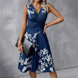 Blush Ruched V-Neck Sleeveless A-Line Midi Wedding Guest Dress | Reverie Collection 1