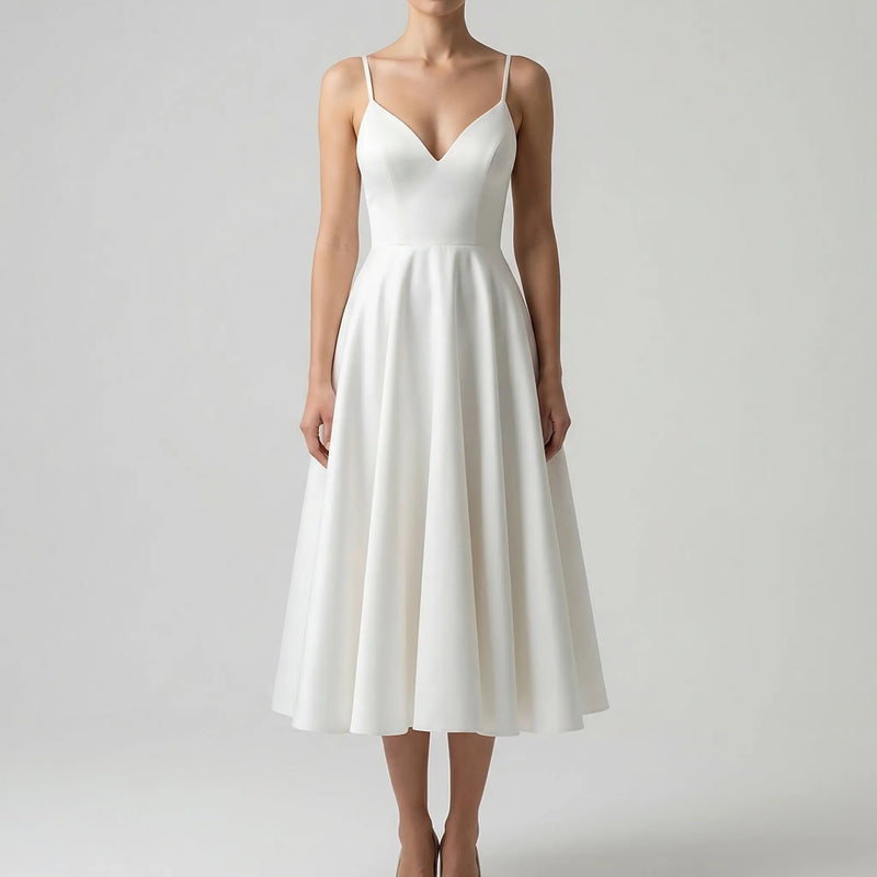 Blush Sweetheart Neck Double Strap A-Line Midi Wedding Guest Dress | Seraphine Collection 0