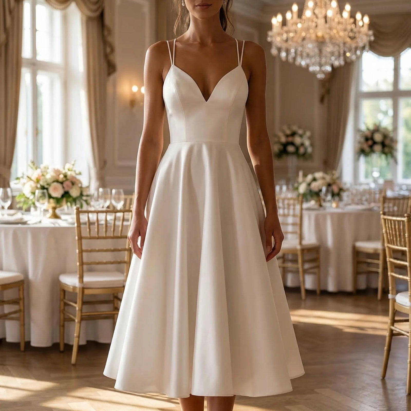 Blush Sweetheart Neck Double Strap A-Line Midi Wedding Guest Dress | Seraphine Collection 1