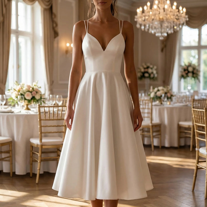 Blush Sweetheart Neck Double Strap A-Line Midi Wedding Guest Dress | Seraphine Collection 1