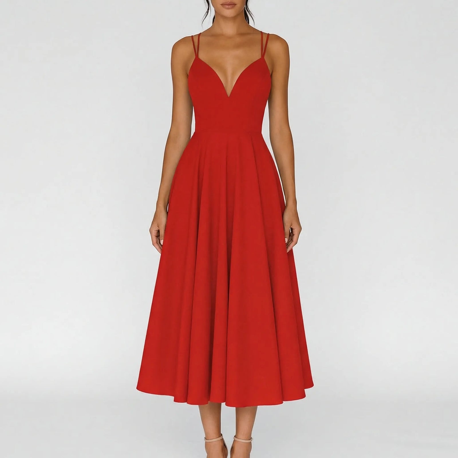 Blush Sweetheart Neck Double Strap A-Line Midi Wedding Guest Dress | Seraphine Collection 3