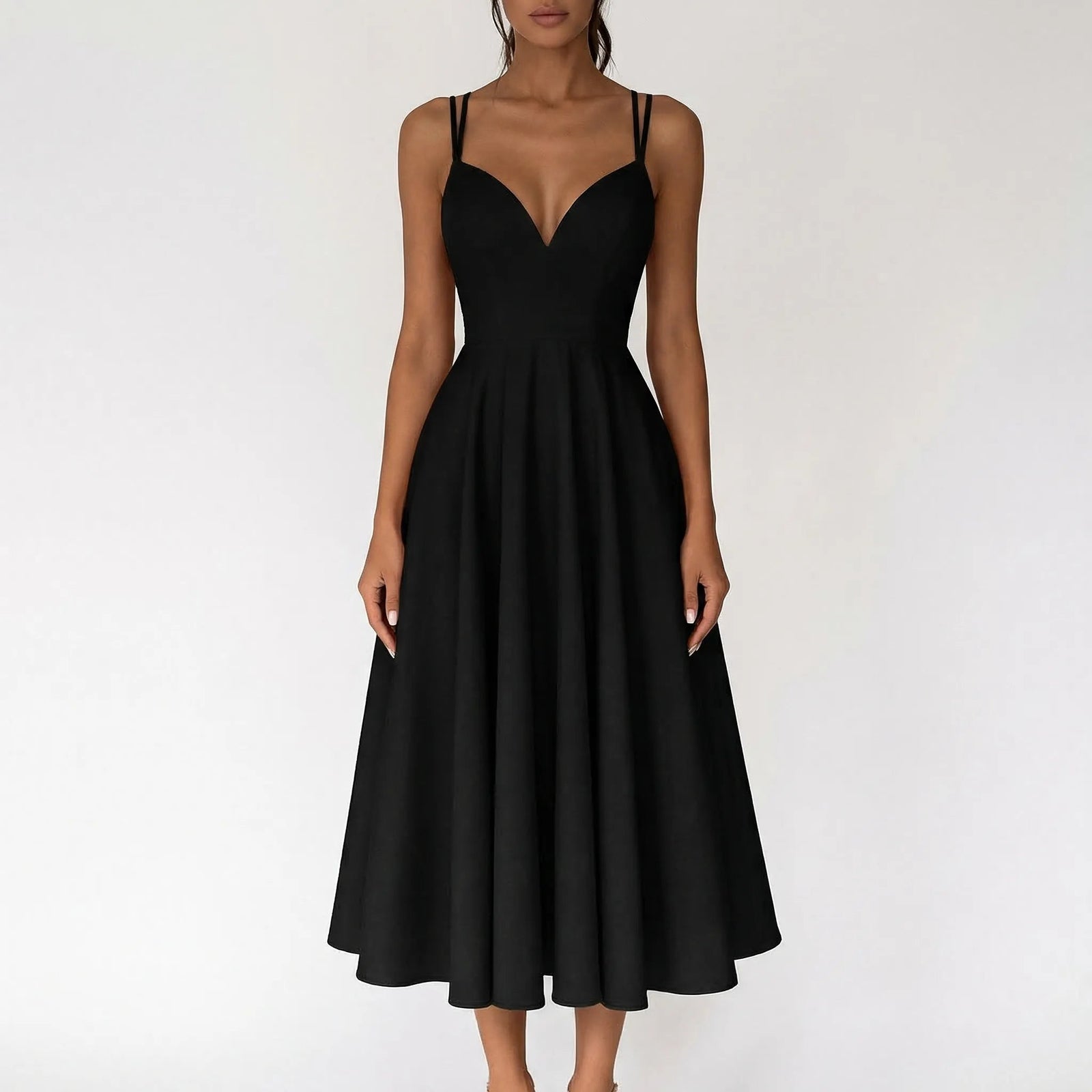 Blush Sweetheart Neck Double Strap A-Line Midi Wedding Guest Dress | Seraphine Collection 4