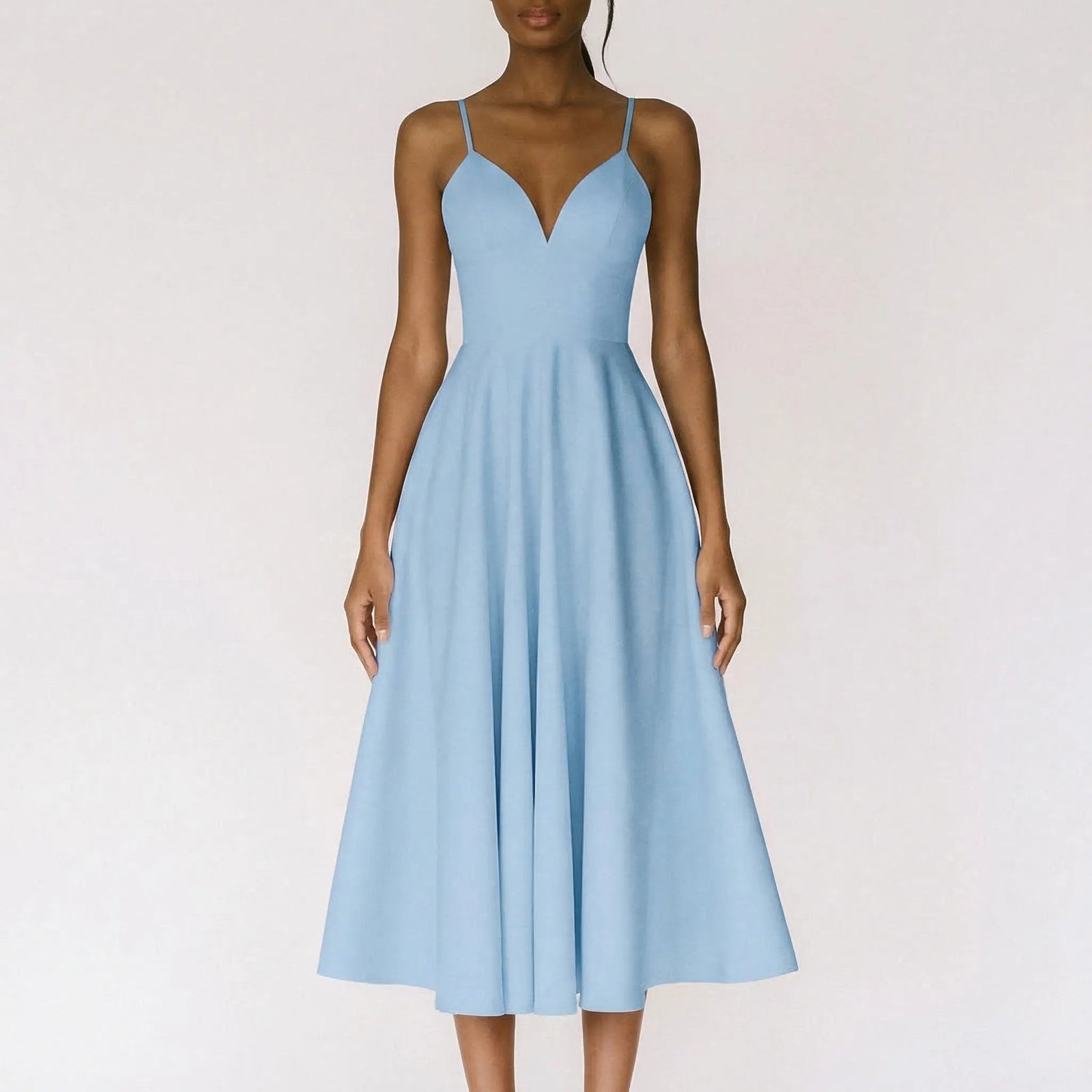 Blush Sweetheart Neck Double Strap A-Line Midi Wedding Guest Dress | Seraphine Collection 5