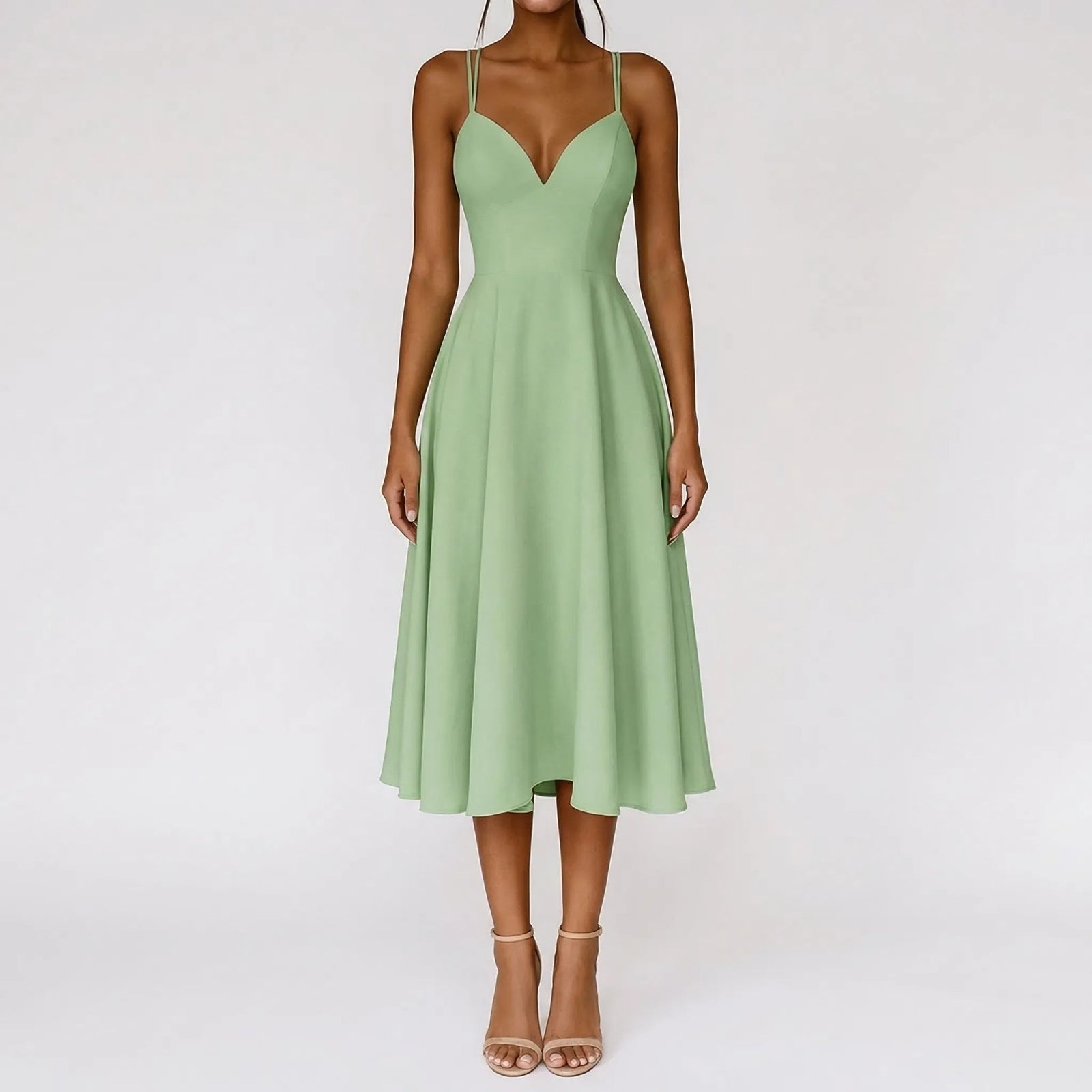 Blush Sweetheart Neck Double Strap A-Line Midi Wedding Guest Dress | Seraphine Collection 6
