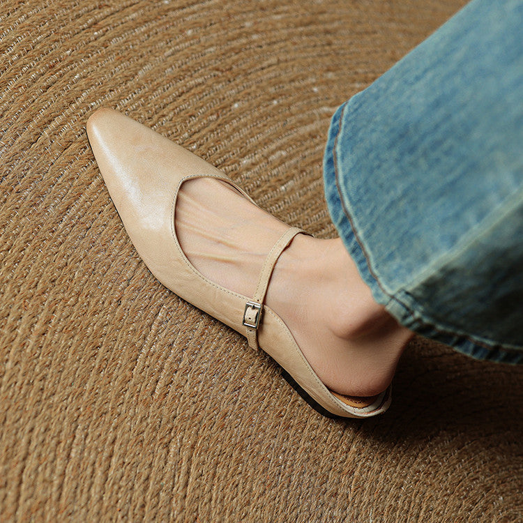 Brown Buckled Pointed Toe Mules Shoes | Thea Collection 1
