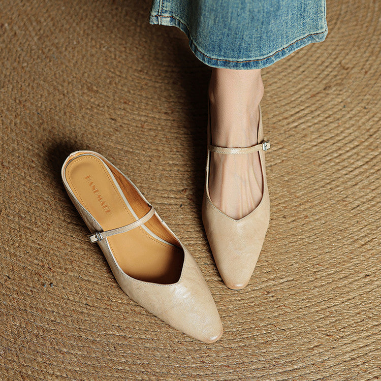 Brown Buckled Pointed Toe Mules Shoes | Thea Collection 2