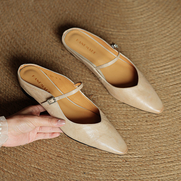 Brown Buckled Pointed Toe Mules Shoes | Thea Collection 3
