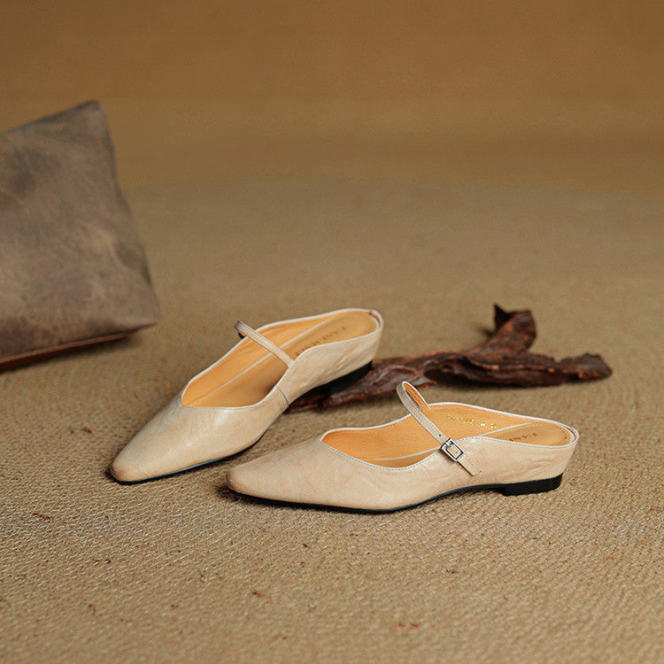 Brown Buckled Pointed Toe Mules Shoes | Thea Collection 4