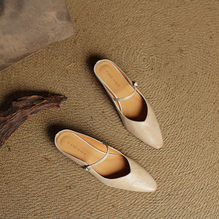 Brown Buckled Pointed Toe Mules Shoes | Thea Collection 5