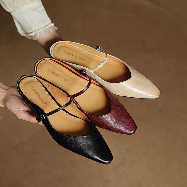 Brown Buckled Pointed Toe Mules Shoes | Thea Collection 6
