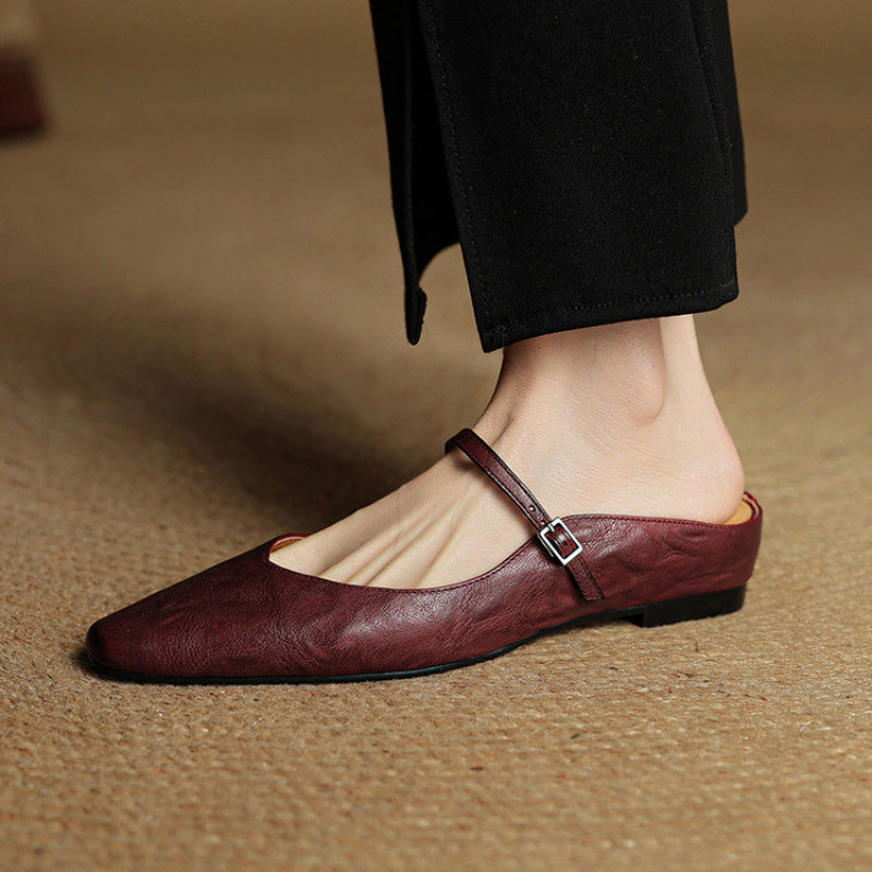 Brown Buckled Pointed Toe Mules Shoes | Thea Collection 7