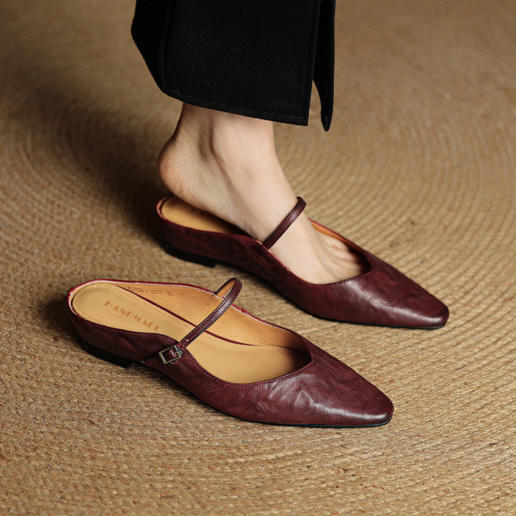 Brown Buckled Pointed Toe Mules Shoes | Thea Collection 8