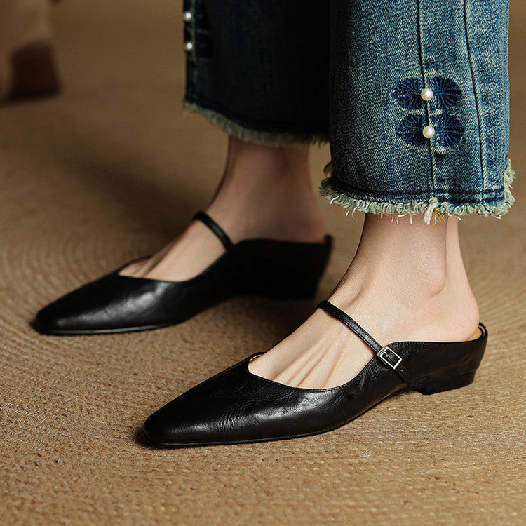 Brown Buckled Pointed Toe Mules Shoes | Thea Collection 9