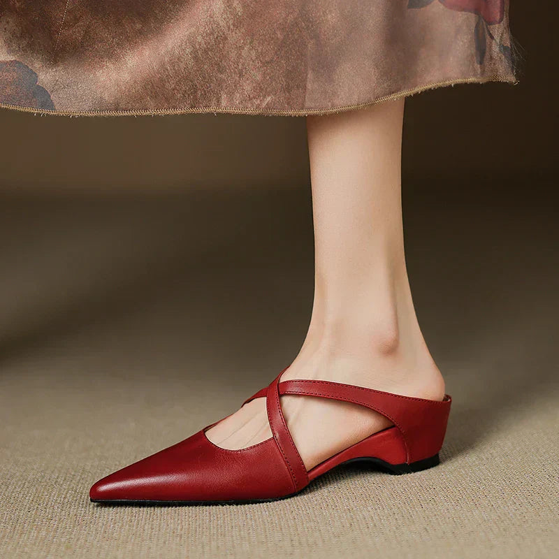 Brown Cross-Strap Pointed Toe Mules Shoes for Women | Helene Collection 0