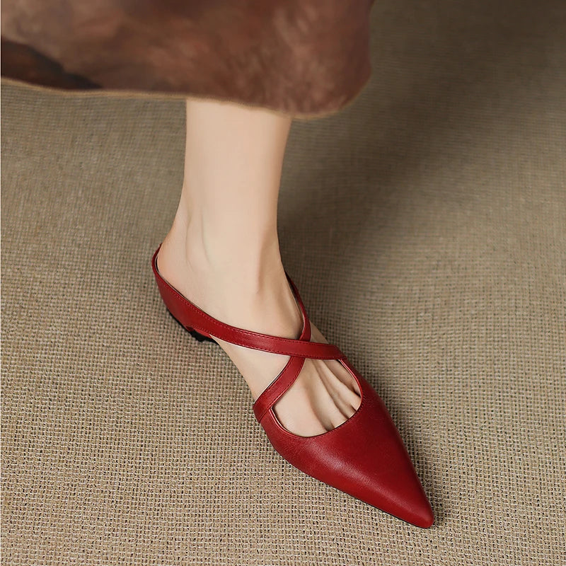 Brown Cross-Strap Pointed Toe Mules Shoes for Women | Helene Collection 2