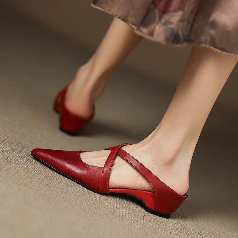 Brown Cross-Strap Pointed Toe Mules Shoes for Women | Helene Collection 4